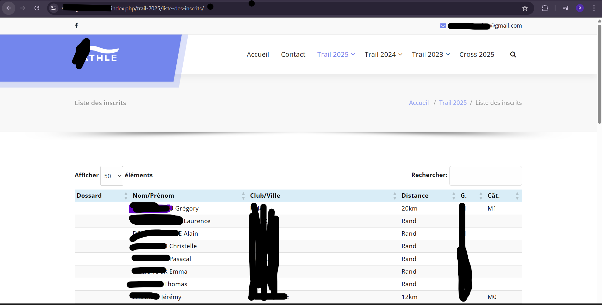 Exemple de liste de participants sur un site web